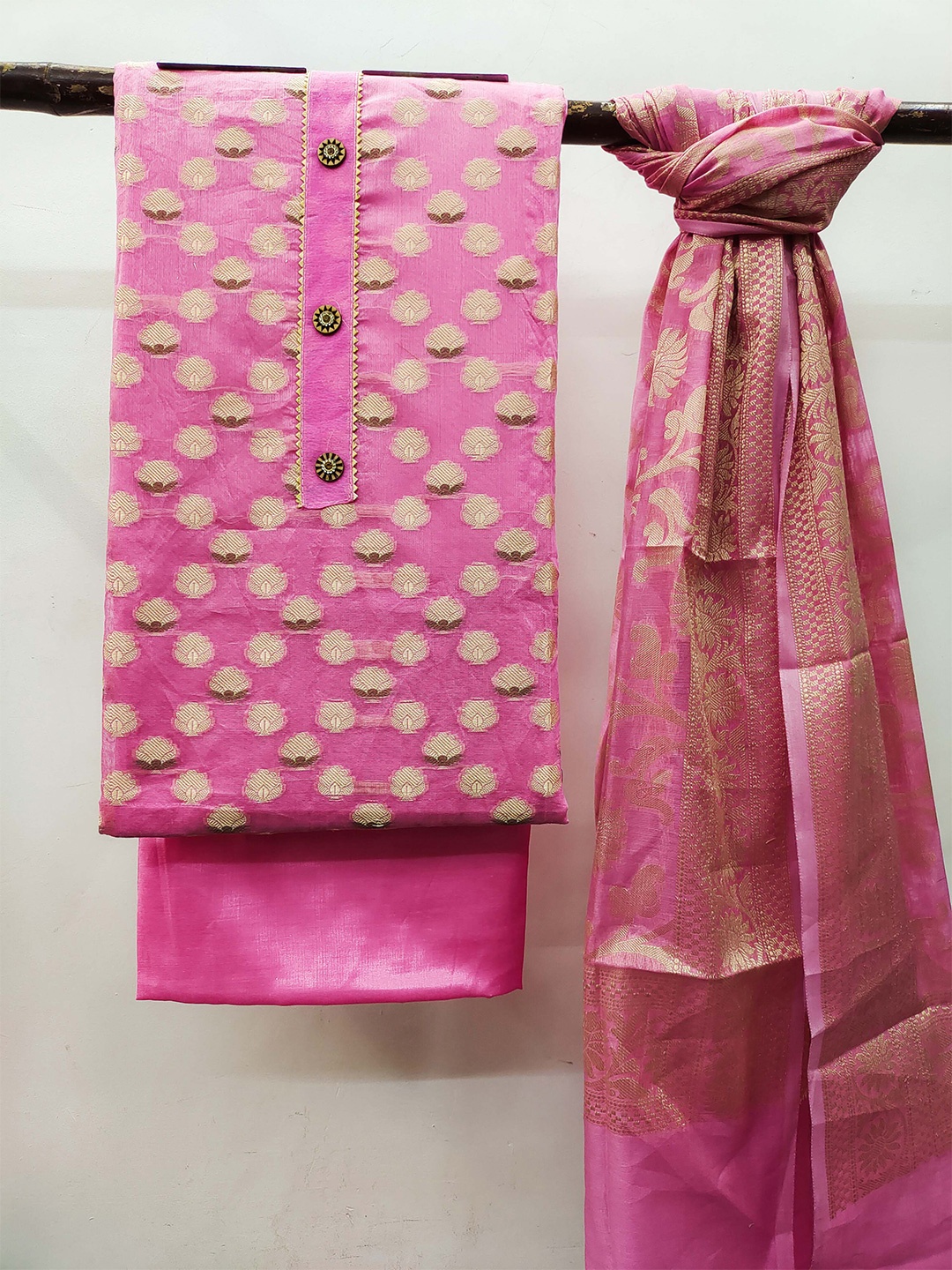 

KALINI Woven Design Zari Detailed Unstitched Dress Material, Pink
