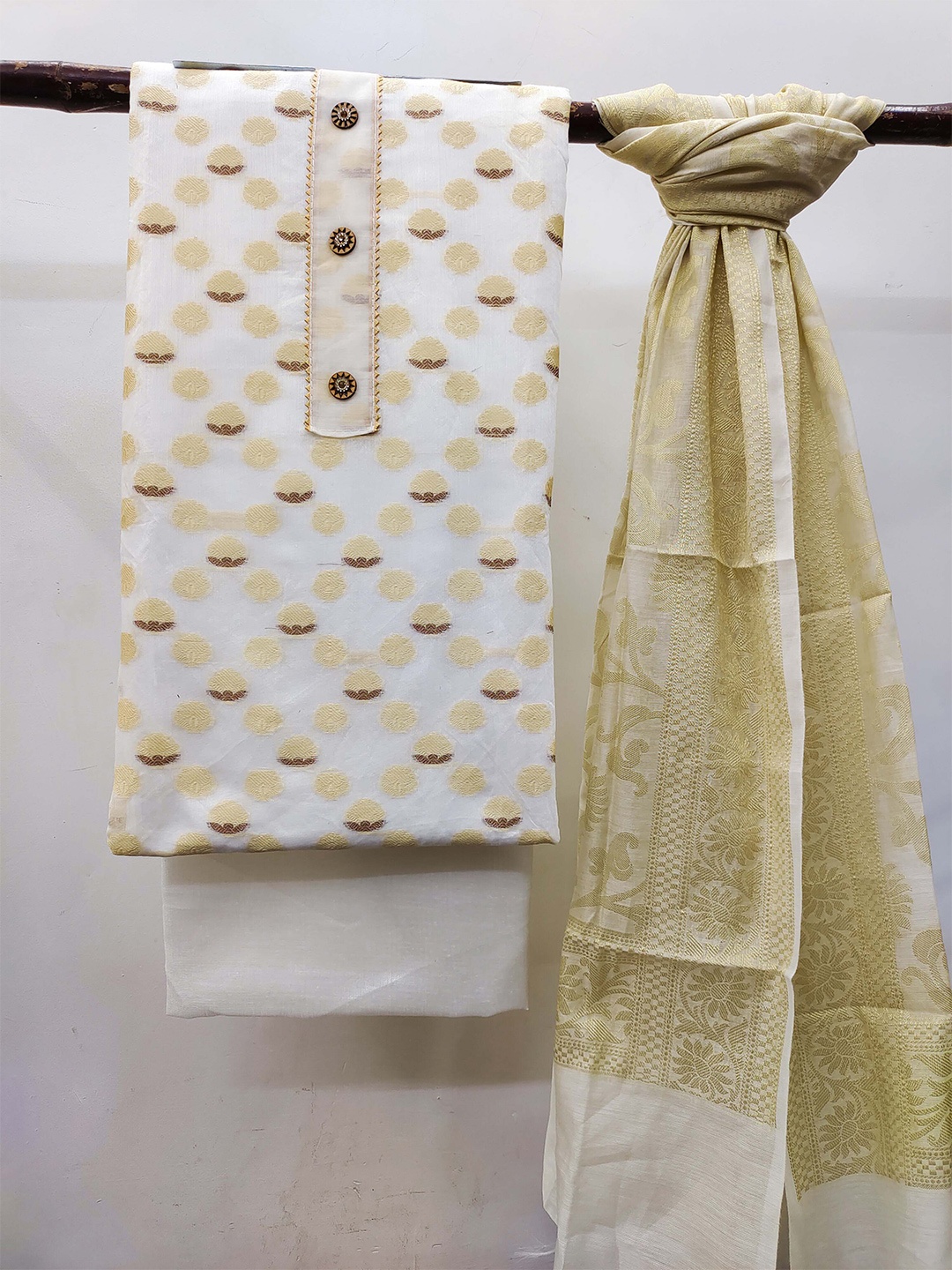 

KALINI Ethnic Motifs Woven Design Unstitched Dress Material, White
