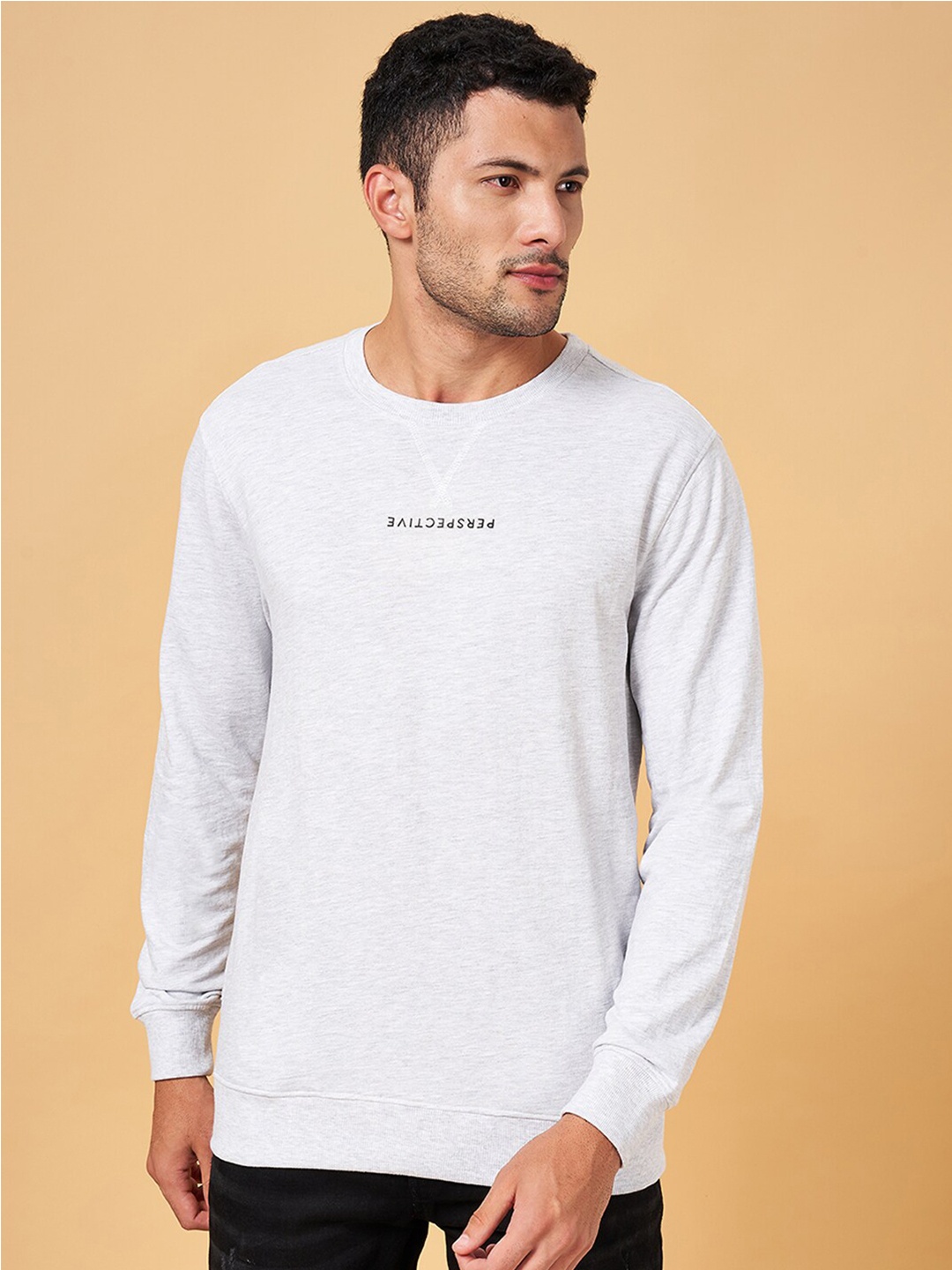 

BYFORD by Pantaloons Typography Printed Round Neck Cotton Pullover Regular Sweatshirt, Grey melange