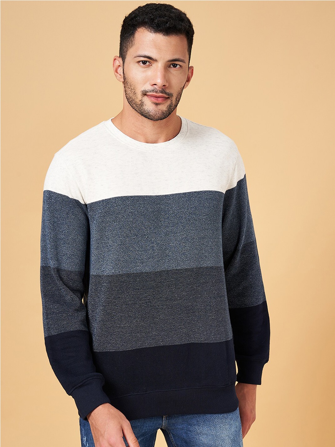 

BYFORD by Pantaloons Colourblocked Cotton Pullover Sweatshirt, Navy blue