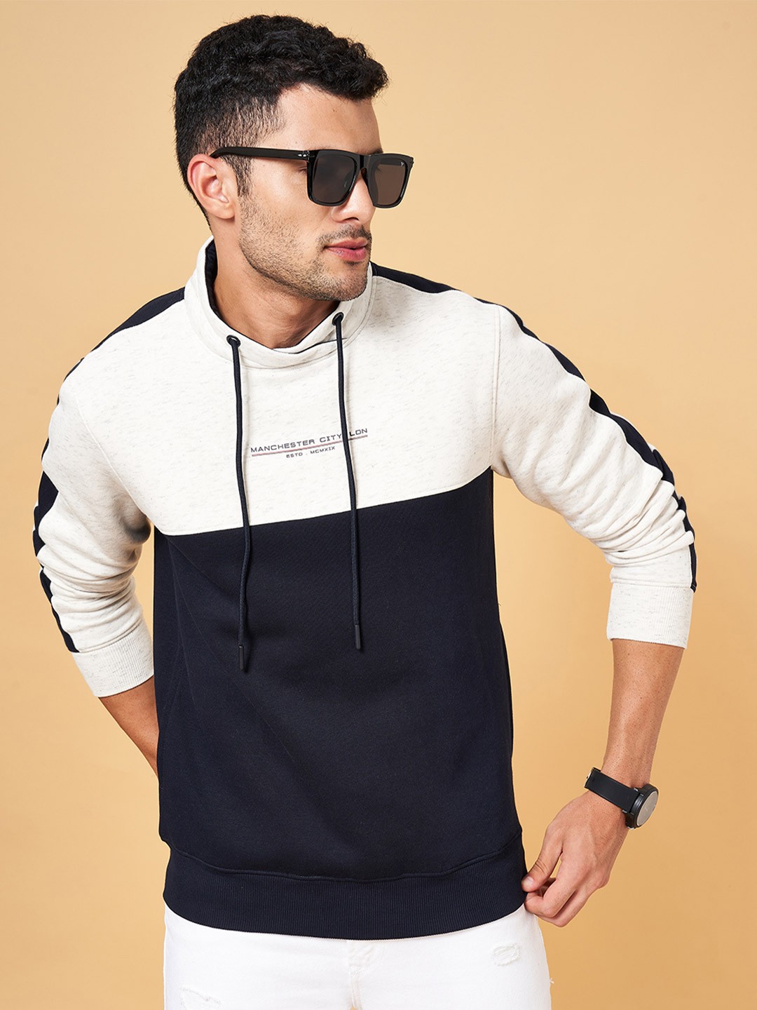 

BYFORD by Pantaloons Colourblocked Printed Cotton Pullover Sweatshirt, Black