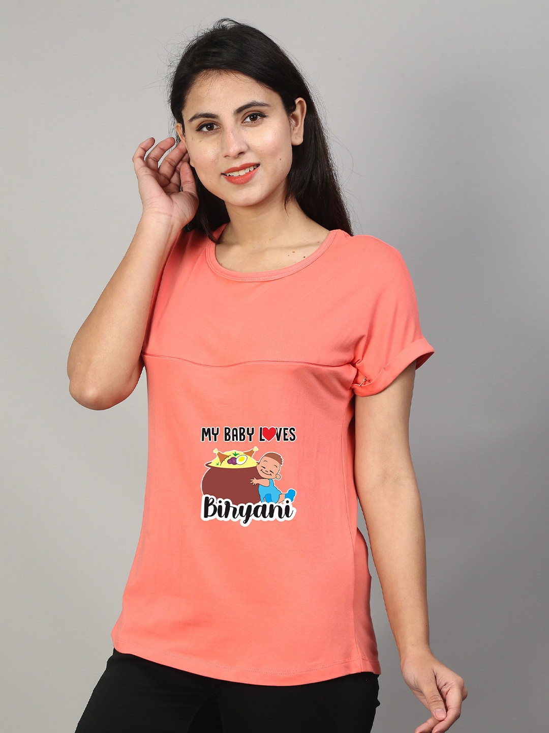 

SillyBoom Graphic Printed Short Sleeves Maternity T-shirt, Orange
