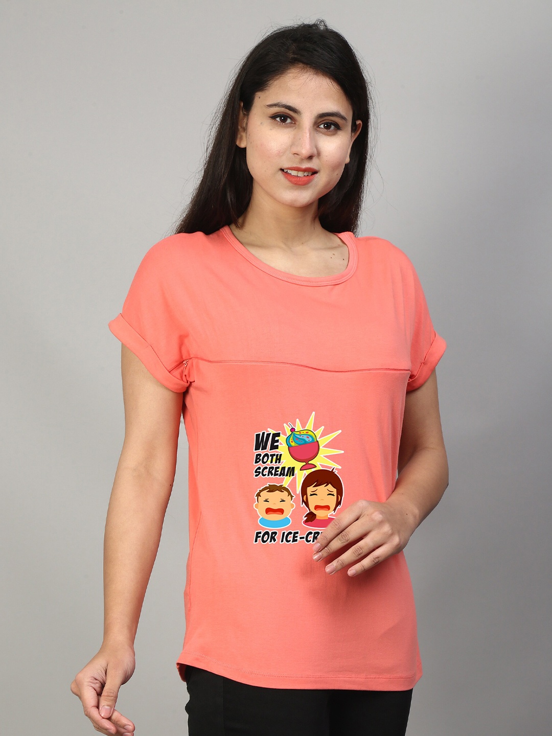 

SillyBoom Graphic Printed Short Sleeves Maternity T-shirt, Orange