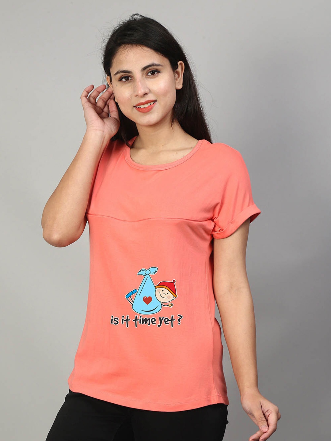 

SillyBoom Graphic Printed Short Sleeves Maternity T-shirt, Orange