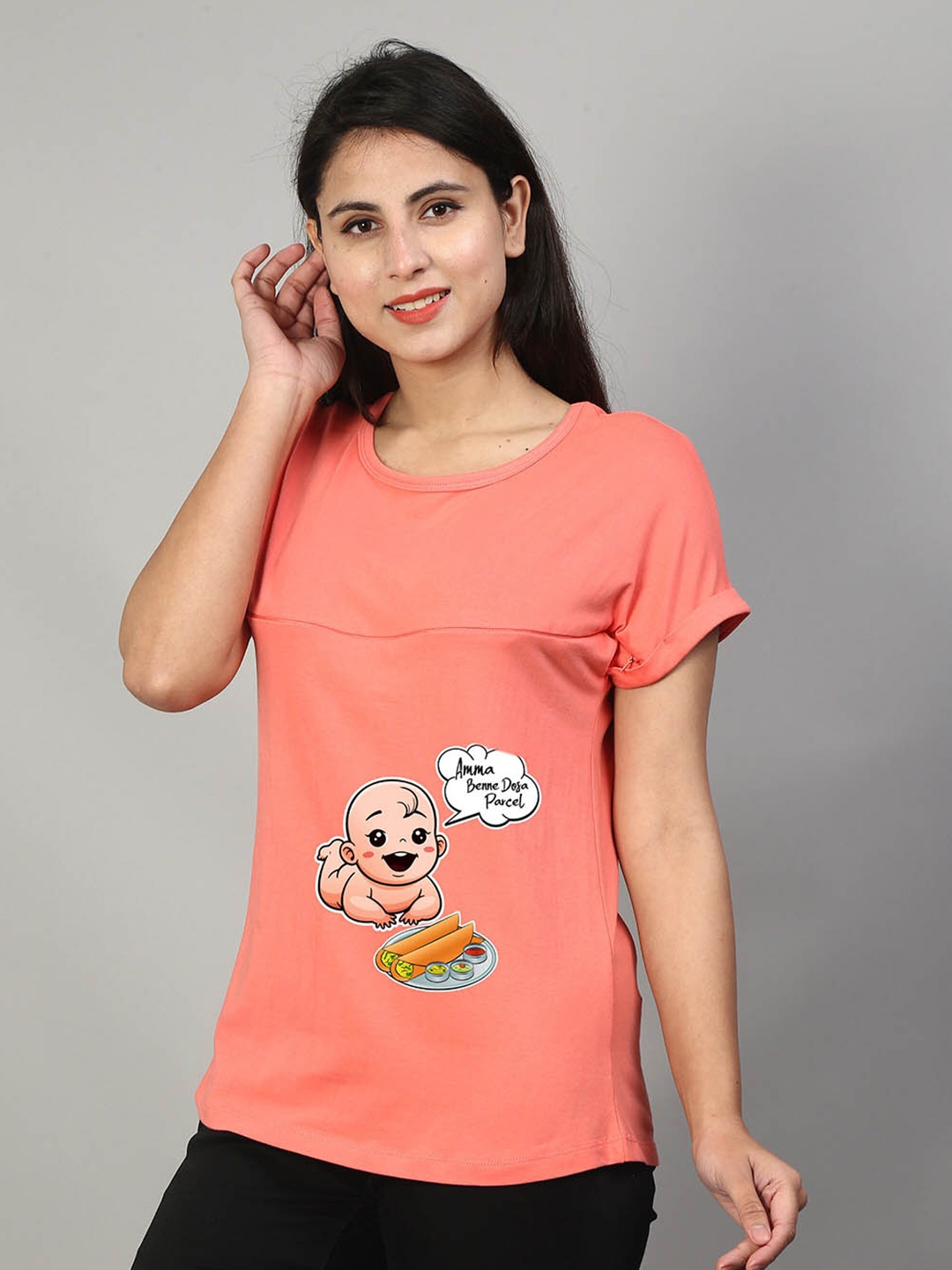 

SillyBoom Graphic Printed Short Sleeves Maternity T-shirt, Orange