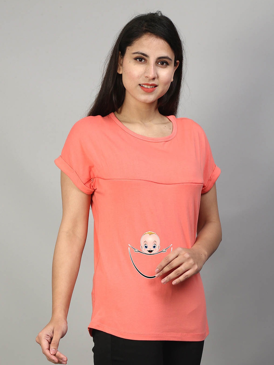 

SillyBoom Graphic Printed Short Sleeves Maternity T-shirt, Orange