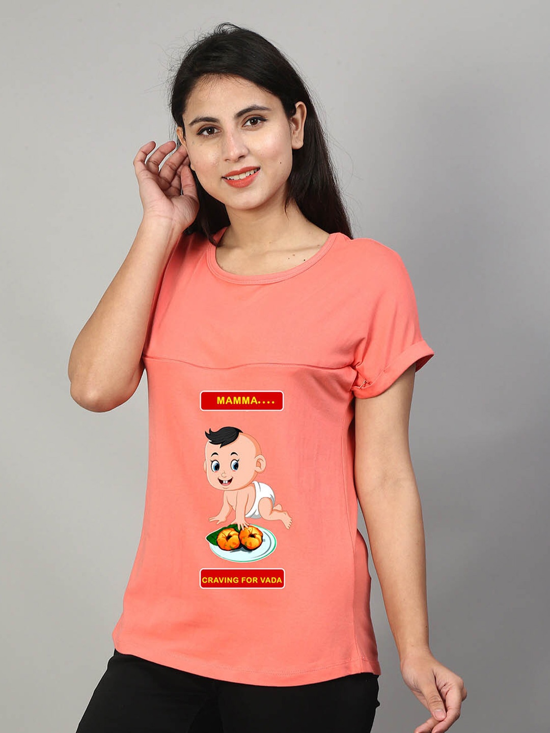 

SillyBoom Graphic Printed Short Sleeves Maternity T-shirt, Orange