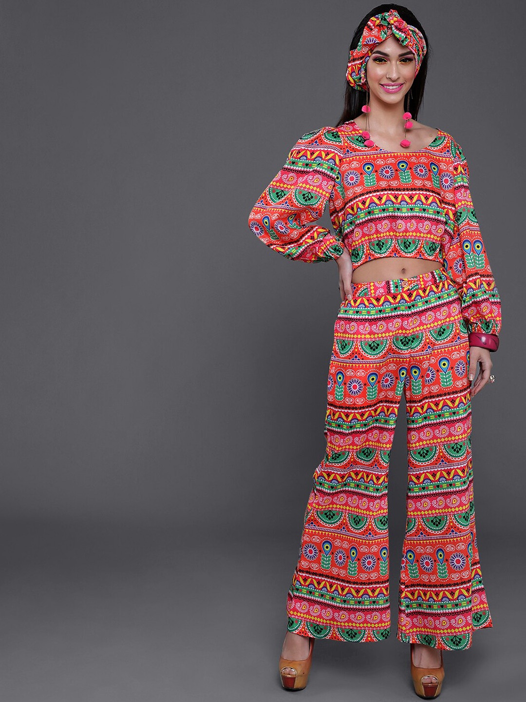 

AKS Printed Top With Palazzo, Pink