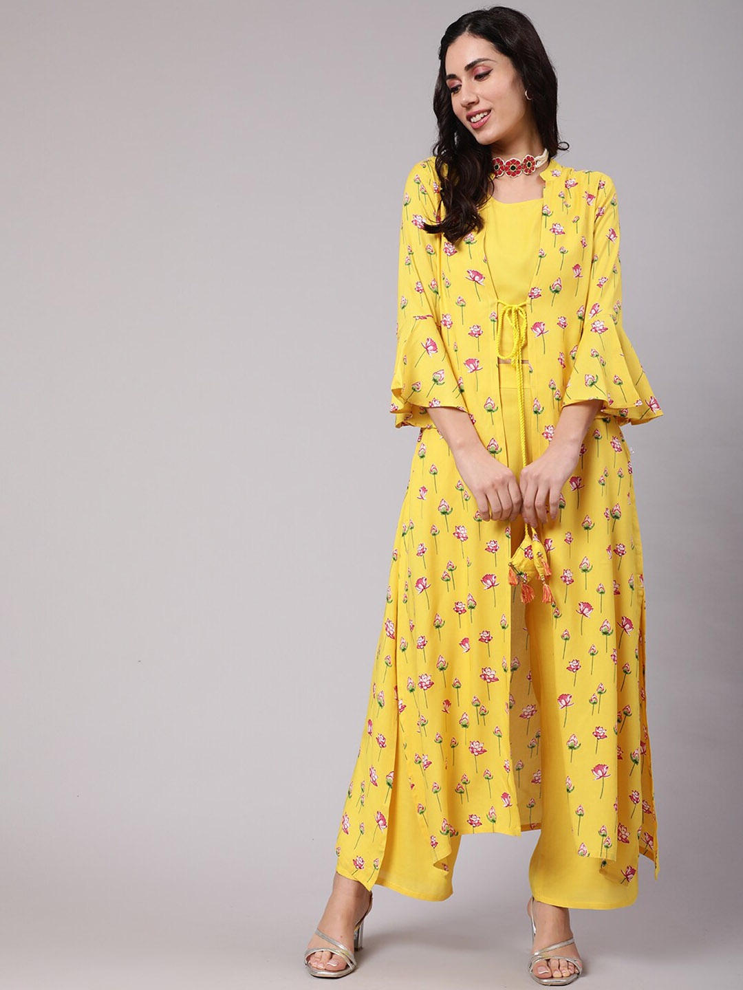 

AKS Top With Palazzo & Printed Jacket Co-Ords, Yellow