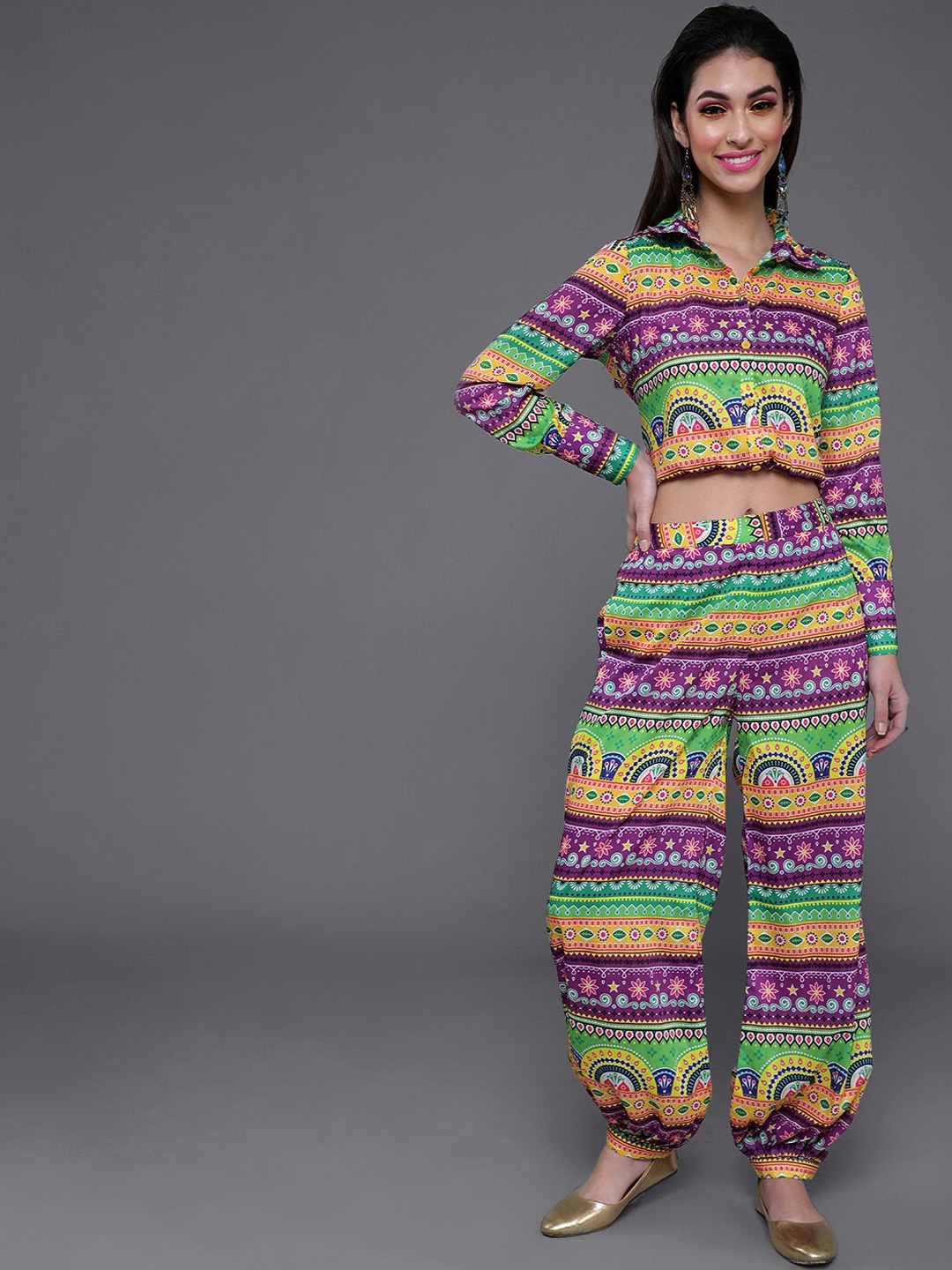 

AKS Floral Printed Top With Palazzo, Purple