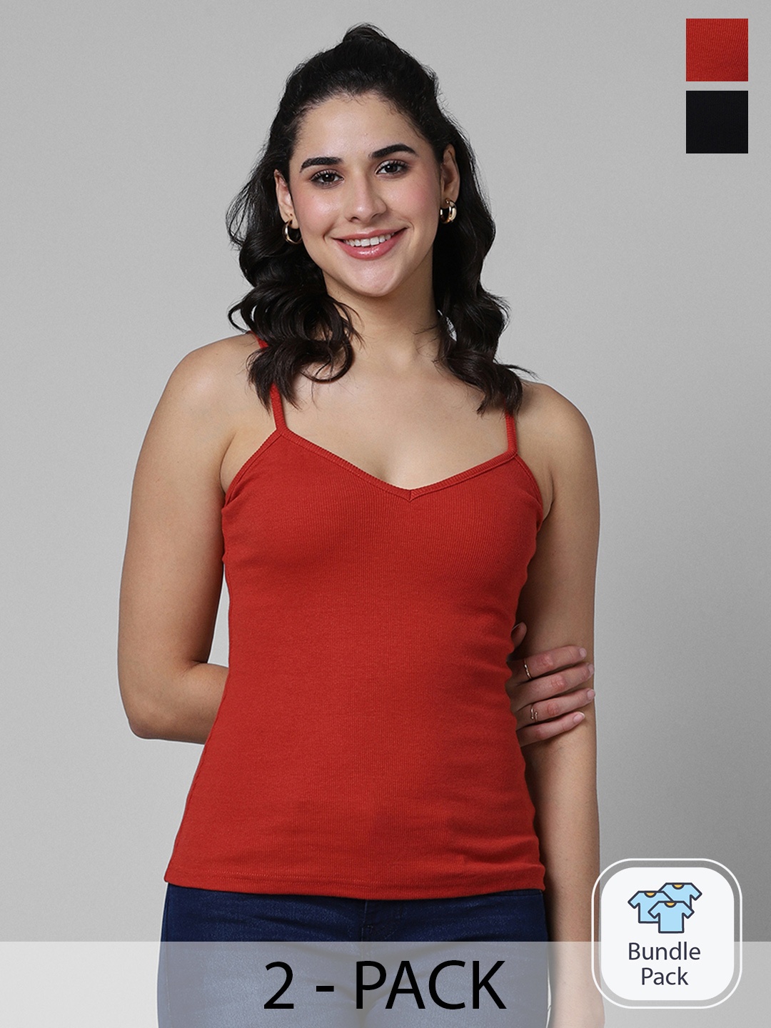 

Pantaloons Pack Of 2 Shoulder Straps Camisoles, Red