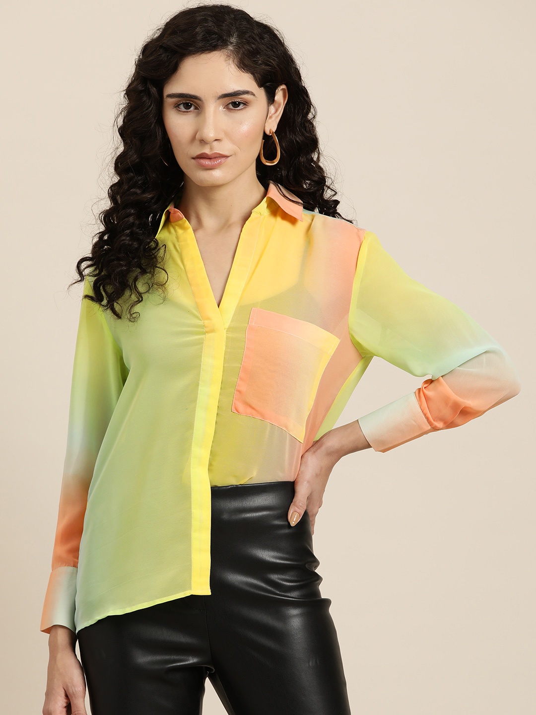 

Qurvii Women Comfort Ombre Dyed Casual Shirt, Yellow