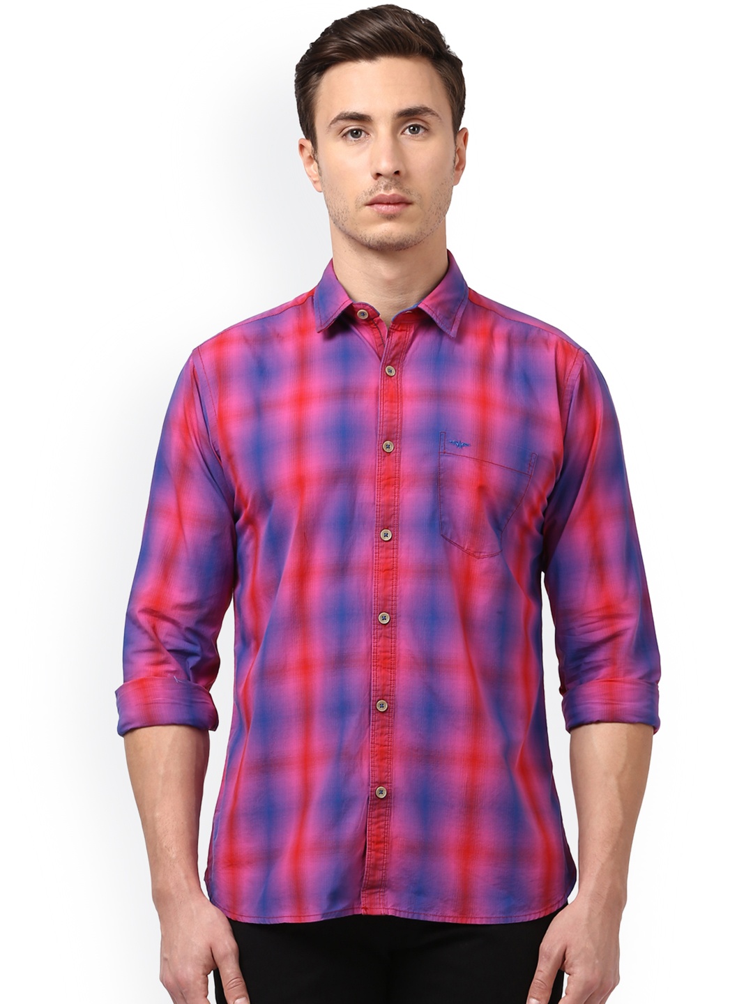 

Park Avenue Men Red & Blue Slim Fit Checked Casual Shirt