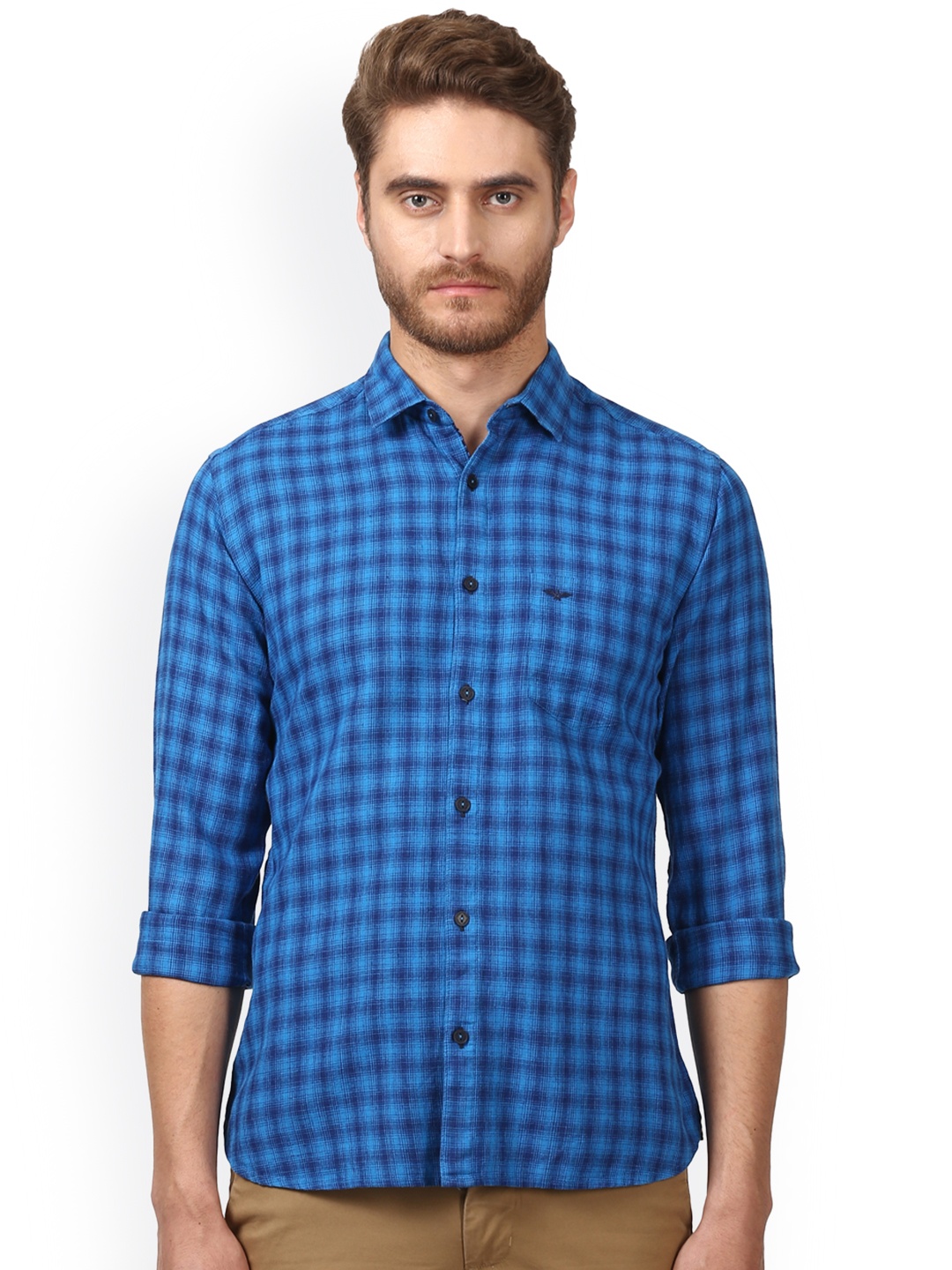 

Park Avenue Men Blue Slim Fit Checked Casual Shirt