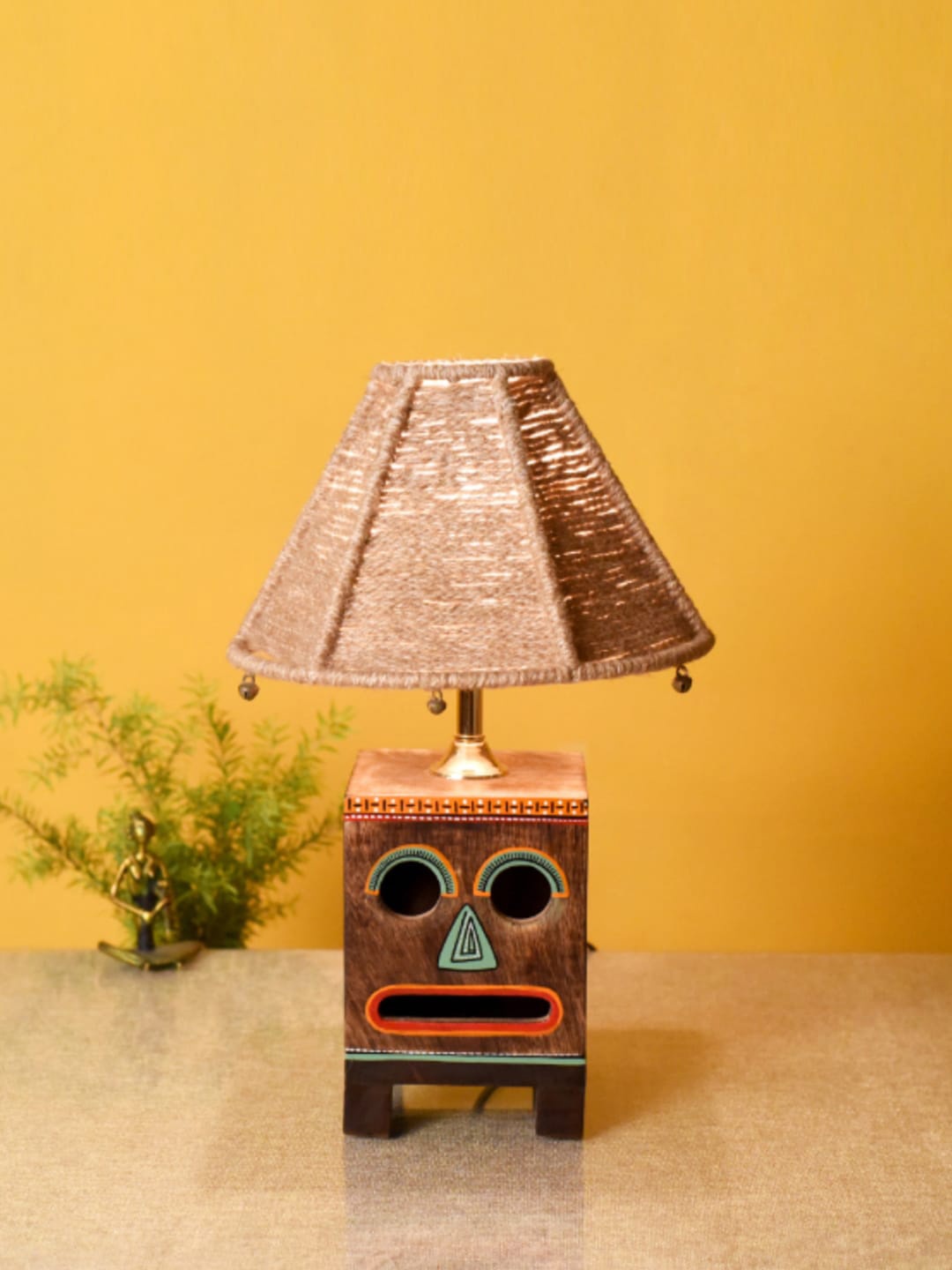 

AAKRITI ART CREATIONS Happy Sammy Brown Textured Wooden Table Lamp