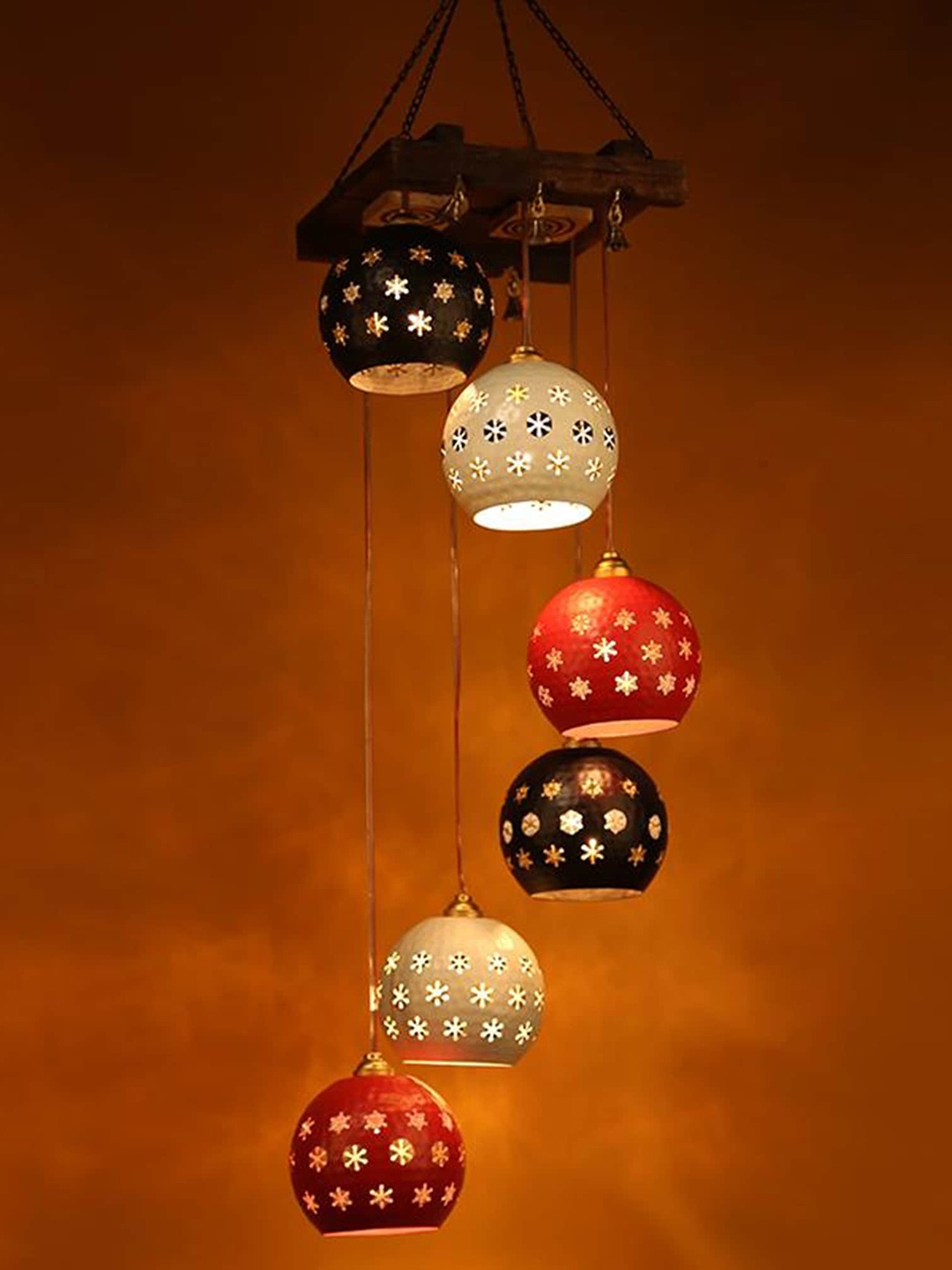 

AAKRITI ART CREATIONS Brown & Red Printed Dome Shaped Metal Ceiling Lamps