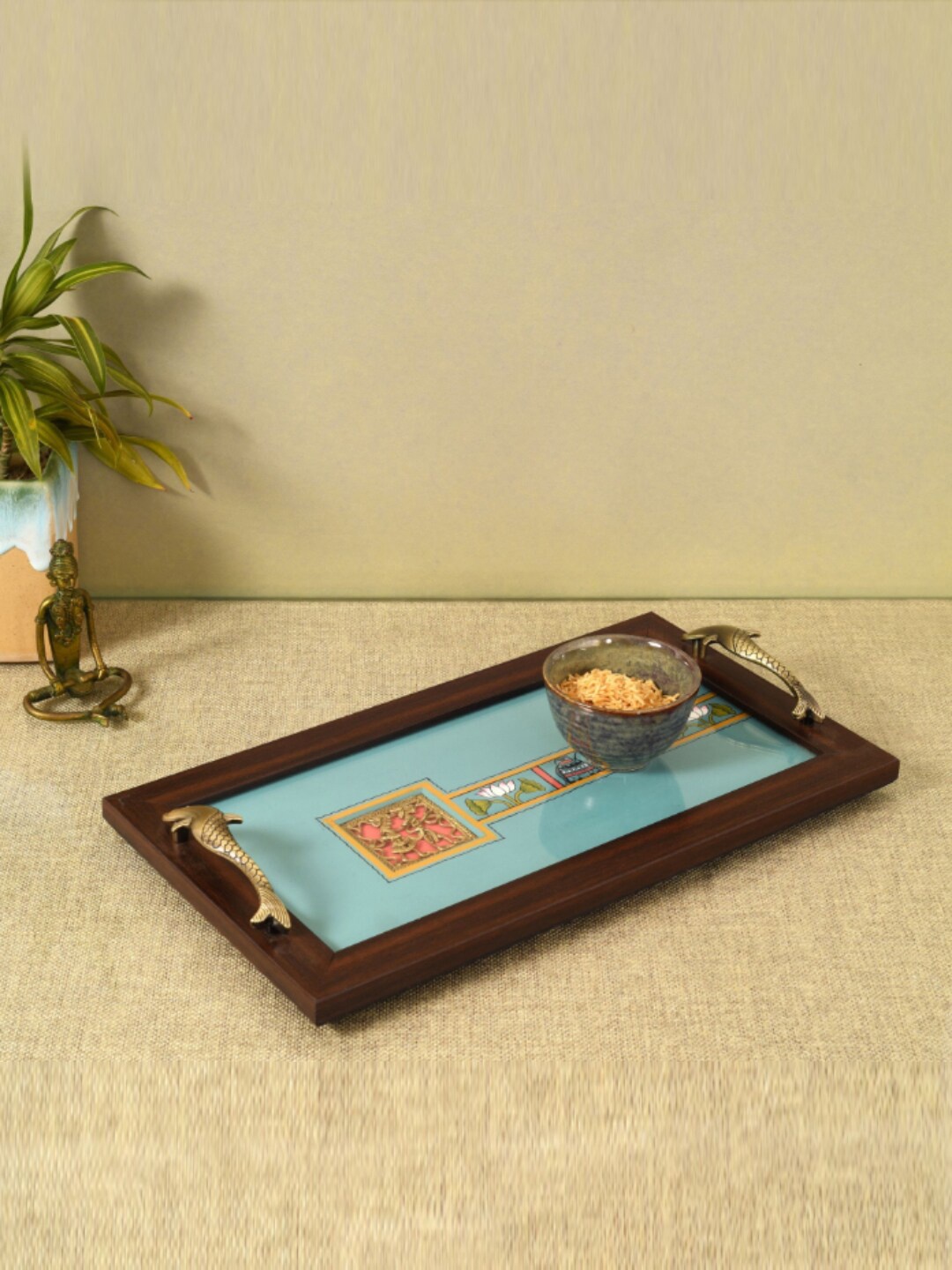 

AAKRITI ART CREATIONS Periwinkle Blue Printed Wooden Serving Tray