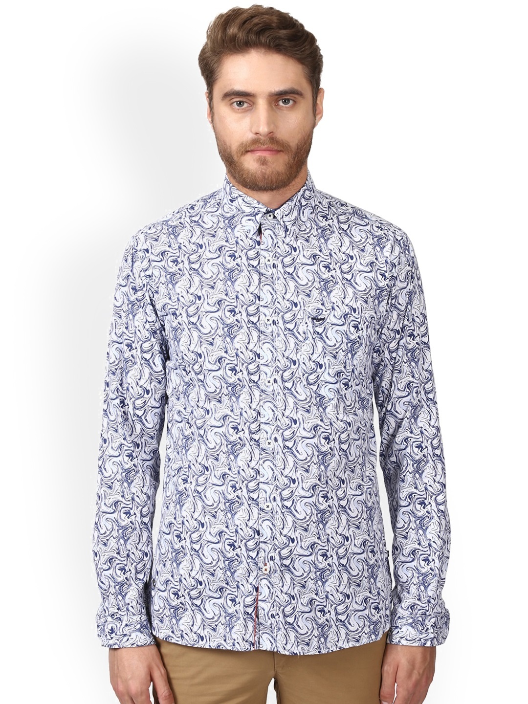 

Park Avenue Men White Printed Regular Fit Casual Shirt