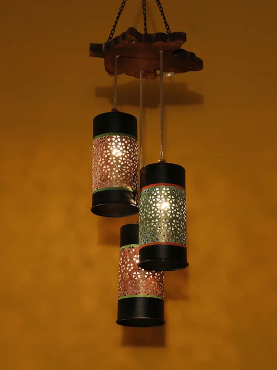 

AAKRITI ART CREATIONS Brown Printed Metal Ceiling Lamp