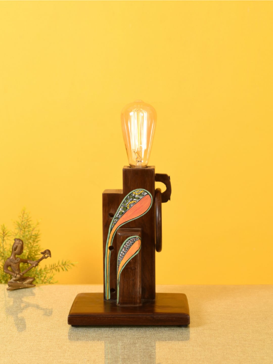 

AAKRITI ART CREATIONS Brown Printed Wood Table Lamp