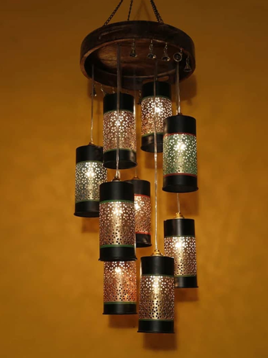 

AAKRITI ART CREATIONS Brown & Red Printed Metal Ceiling Lamps