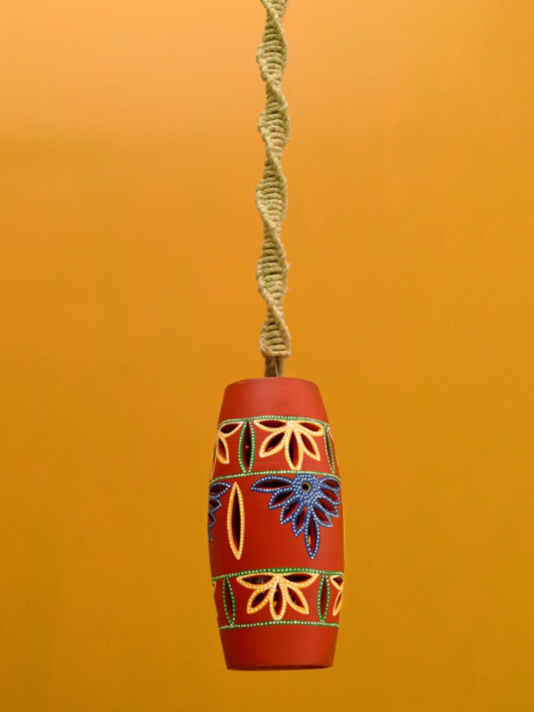 

AAKRITI ART CREATIONS Reno-A Red Printed Terracotta Pendant Ceiling Lamp