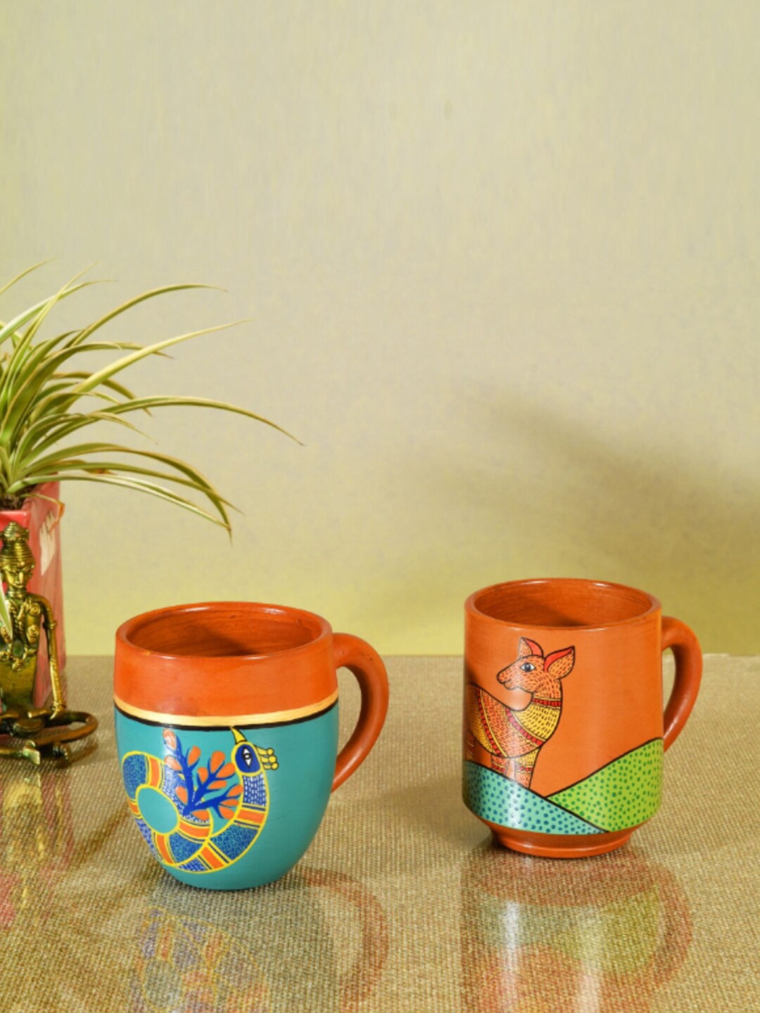 

AAKRITI ART CREATIONS Brown & Blue 2-Pieces Printed Terracotta Matte Cups 200 ml Each