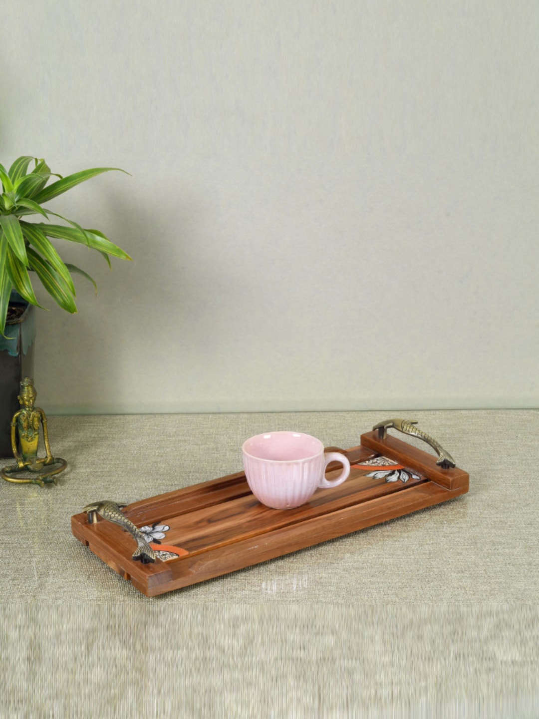 

AAKRITI ART CREATIONS Brown Printed Wooden Serving Tray