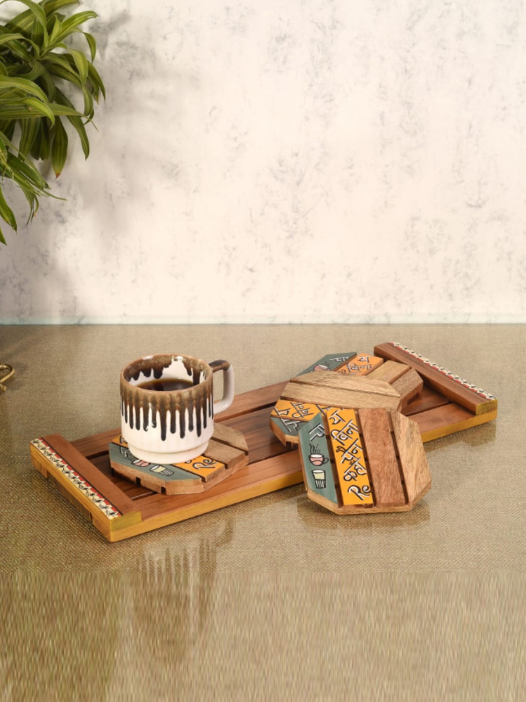 

AAKRITI ART CREATIONS Brown Artisanal Mosaic Wooden Tray