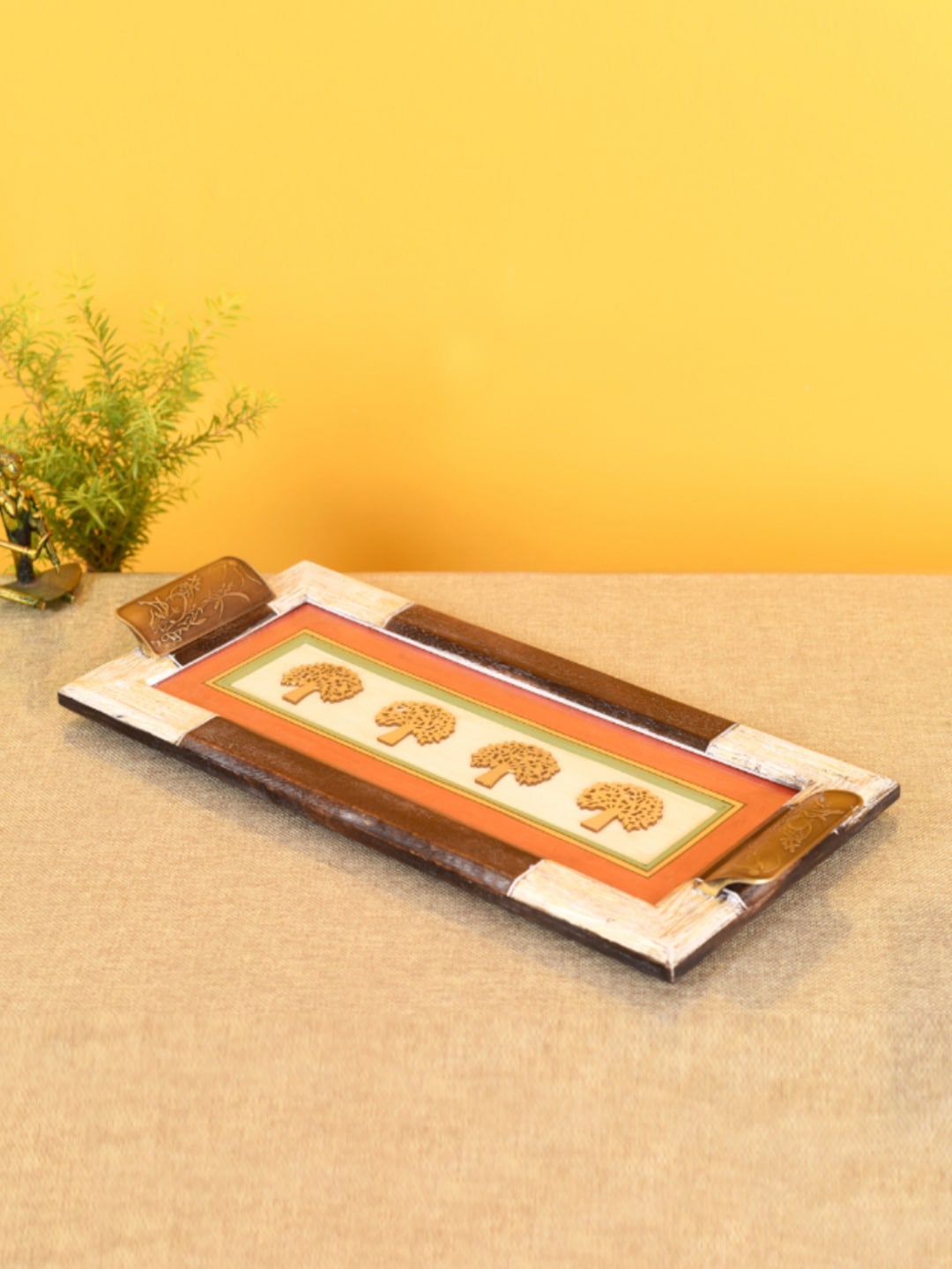 

AAKRITI ART CREATIONS Brown Textured Serving Tray