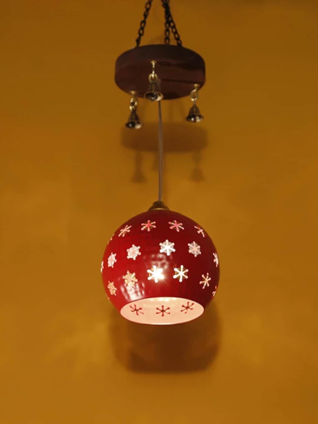 

AAKRITI ART CREATIONS Red & Brown Printed Metal Ceiling Lamp