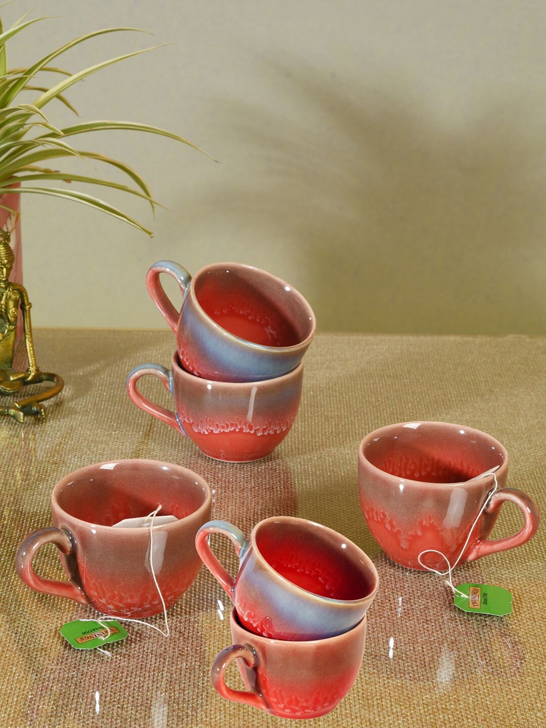 

AAKRITI ART CREATIONS Red & Brown 6 Pieces Printed Ceramic Glossy Cups - 150 ML Each