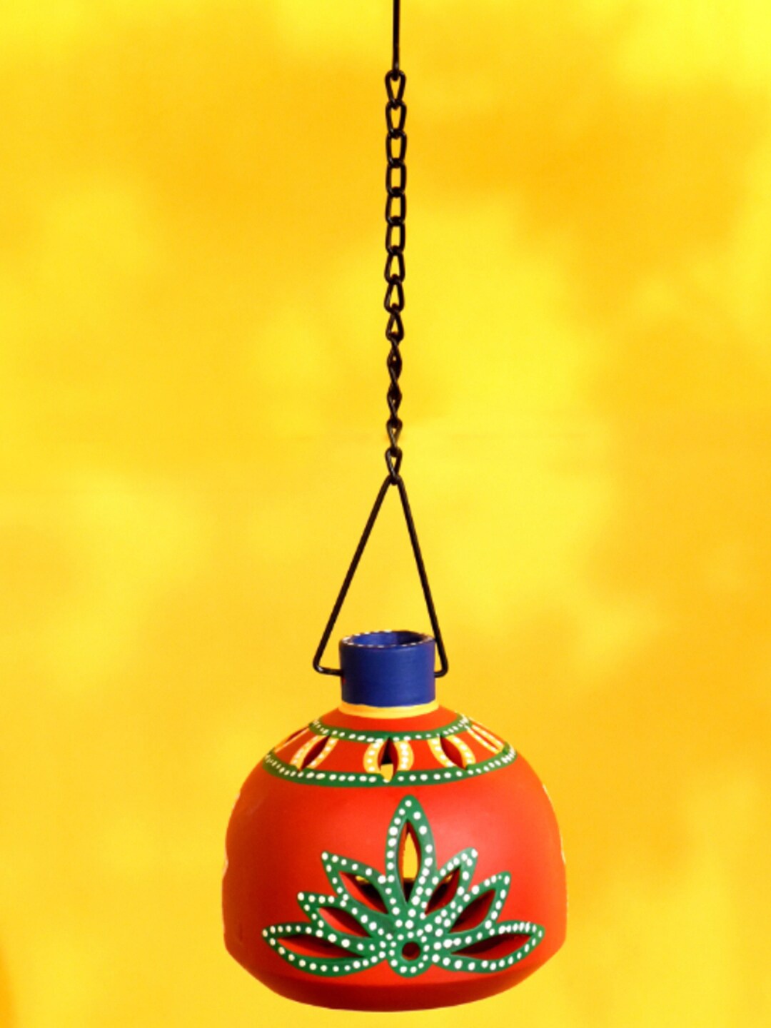 

AAKRITI ART CREATIONS Red Printed Matki Terracotta Ceiling Lamps