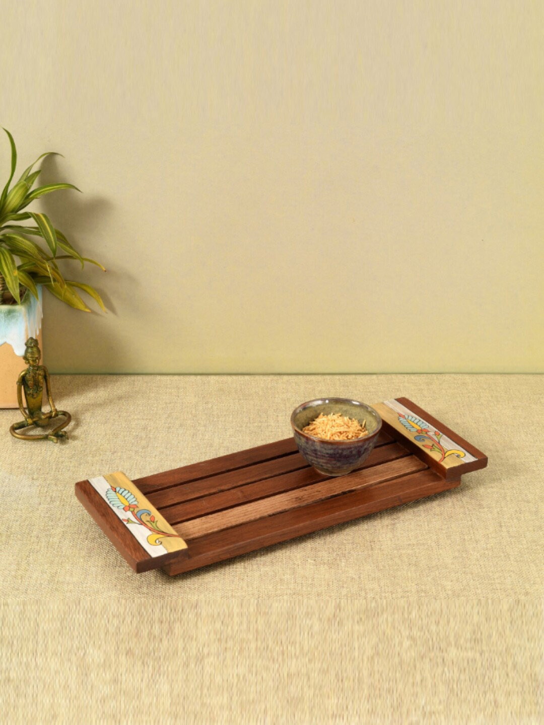 

AAKRITI ART CREATIONS Brown Striped Wooden Serving Tray