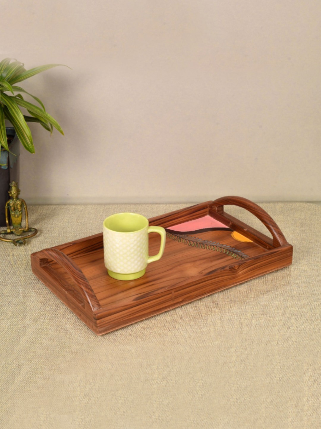 

AAKRITI ART CREATIONS Brown Teak Wood Serving Tray