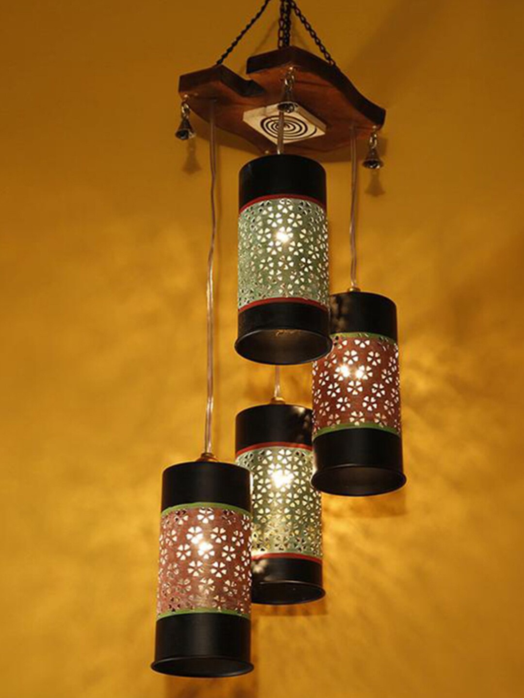 

AAKRITI ART CREATIONS Brown & Red Printed Metal Ceiling Lamp