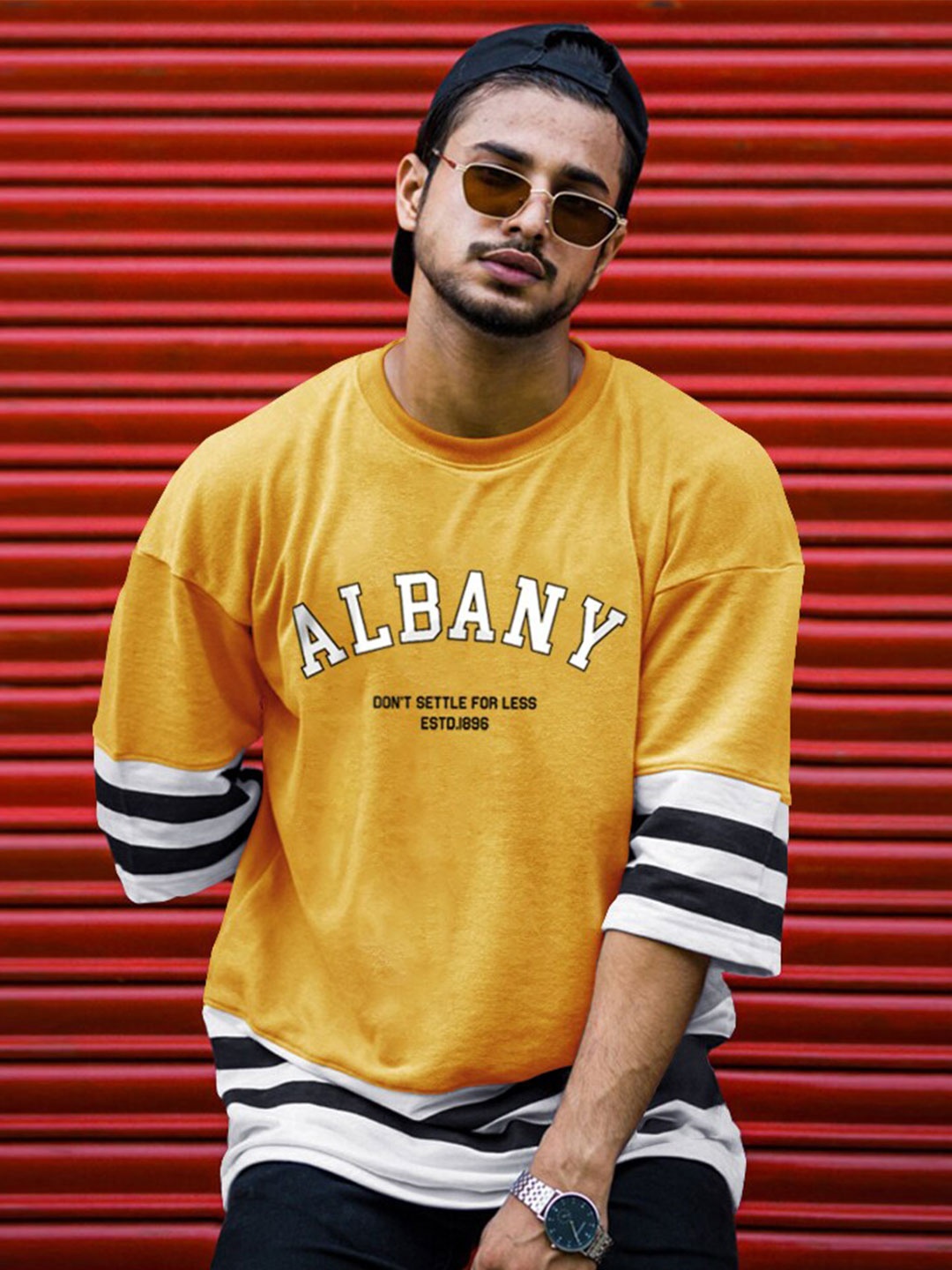 

Eyebogler Typography Printed Cotton Oversized T-Shirt, Yellow