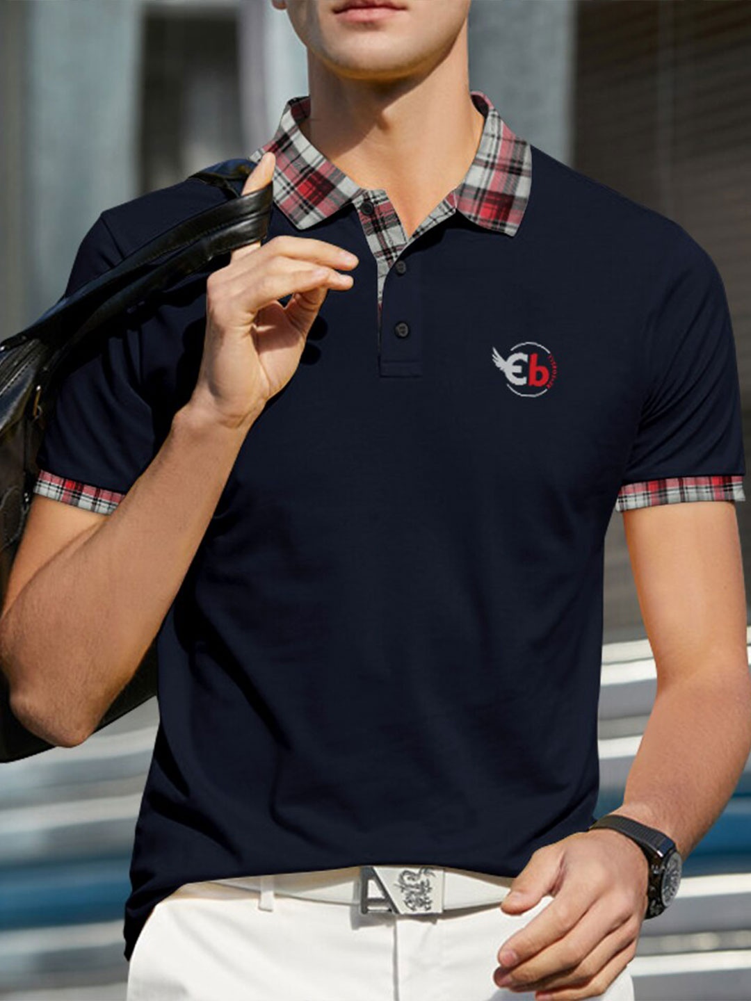 

Eyebogler Polo Collar Cotton Casual T-Shirt, Navy blue