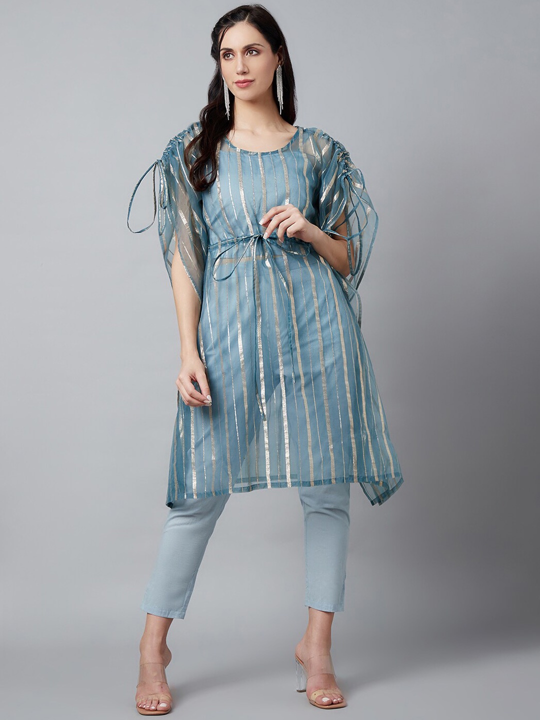 

AKS Couture Pure Cotton Ethnic Crop Top & Pant With Zari work Kaftan, Blue