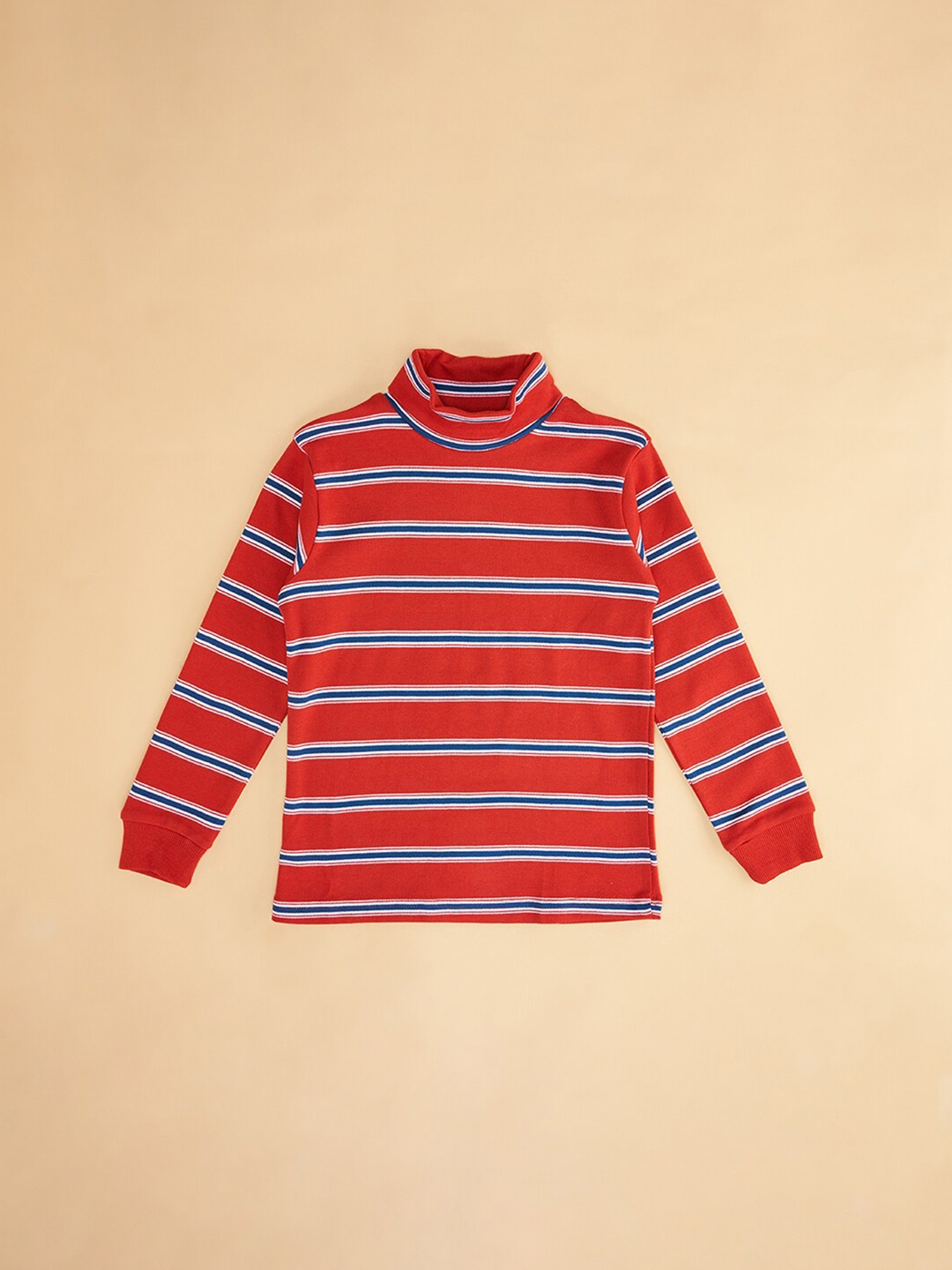 

Pantaloons Junior Boys Striped Cotton Turtle Neck Sweatshirt, Red