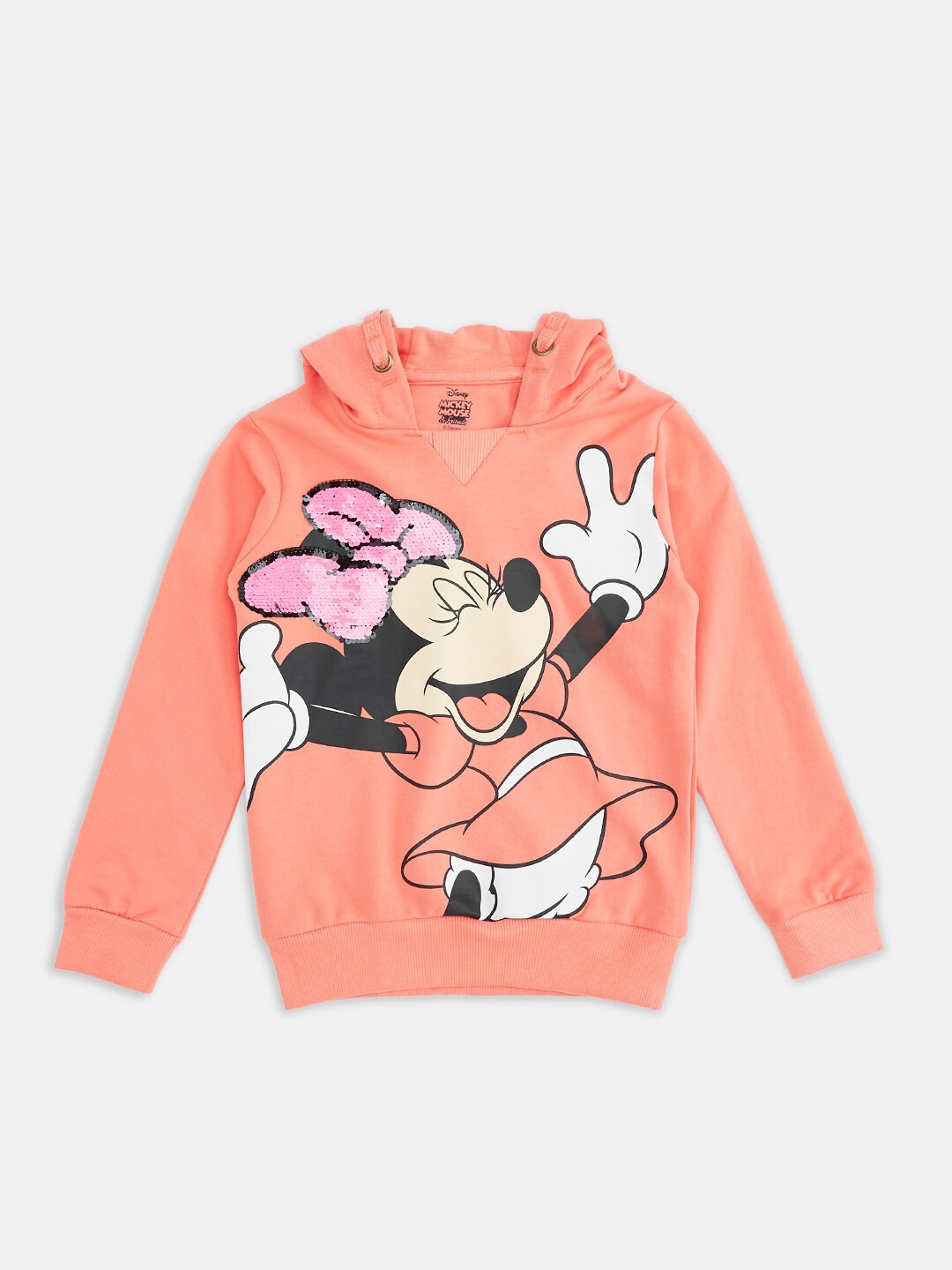 

Pantaloons Junior Girls Minnie Mouse Printed Hooded Cotton Sweatshirt, Coral