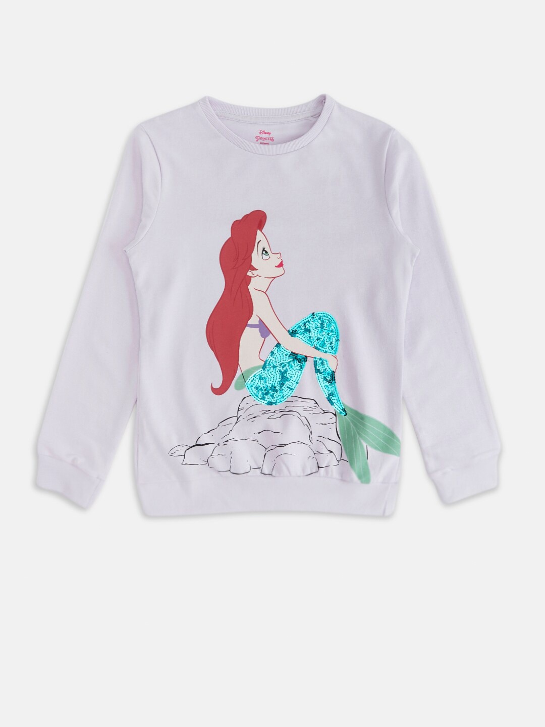 

Pantaloons Junior Girls Disney Princess Printed Sequinned Cotton Pullover Sweatshirt, Lavender