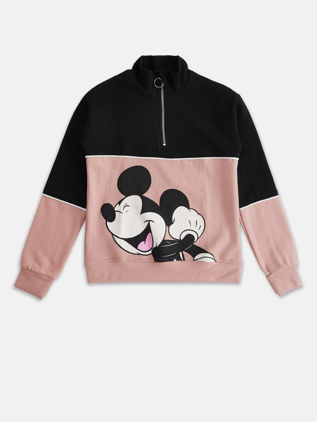 

Pantaloons Junior Girls Mickey Mouse Printed Mock Collar Long Sleeves Cotton Sweatshirt, Pink