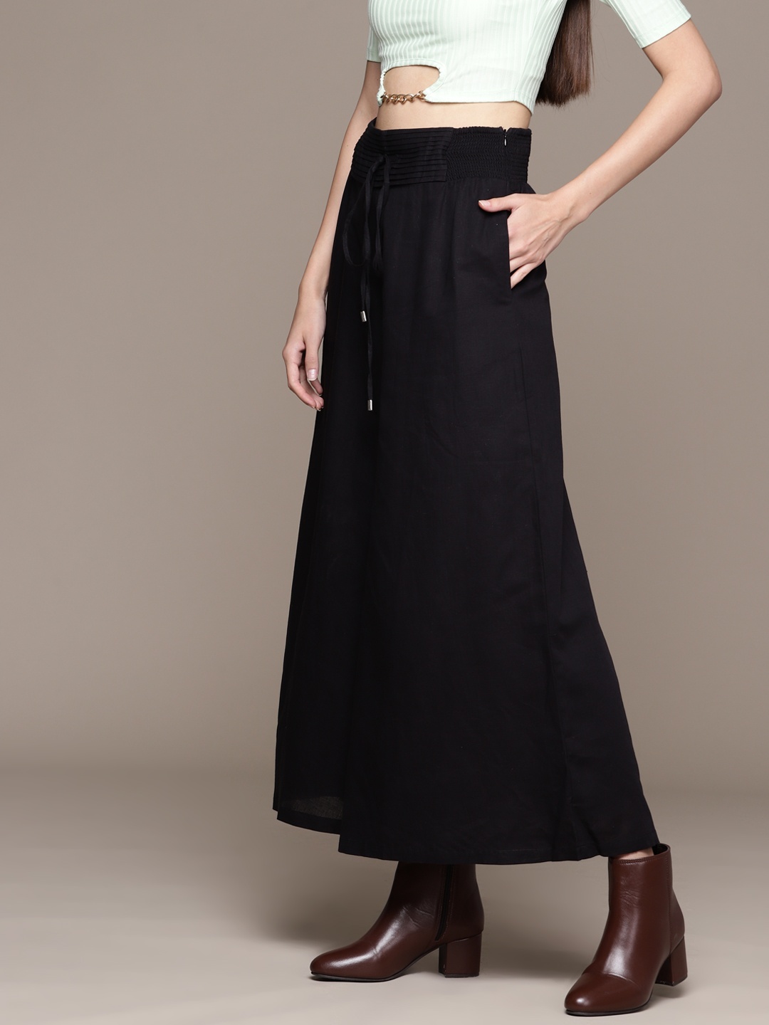 

Ritu Kumar Cotton Linen Flared Palazzos, Black