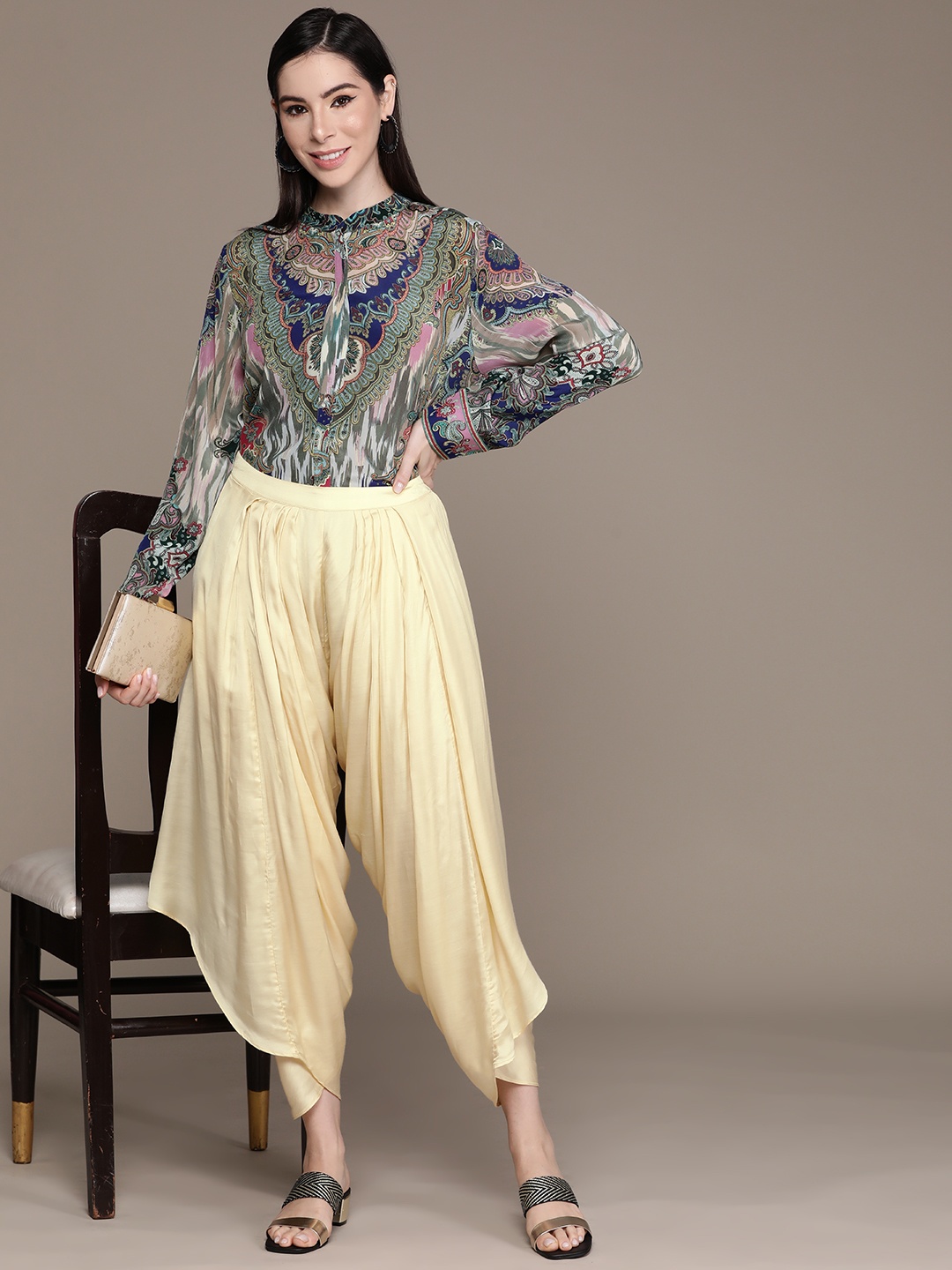 

Ritu Kumar Women Solid Satin Dhoti Pants, Off white