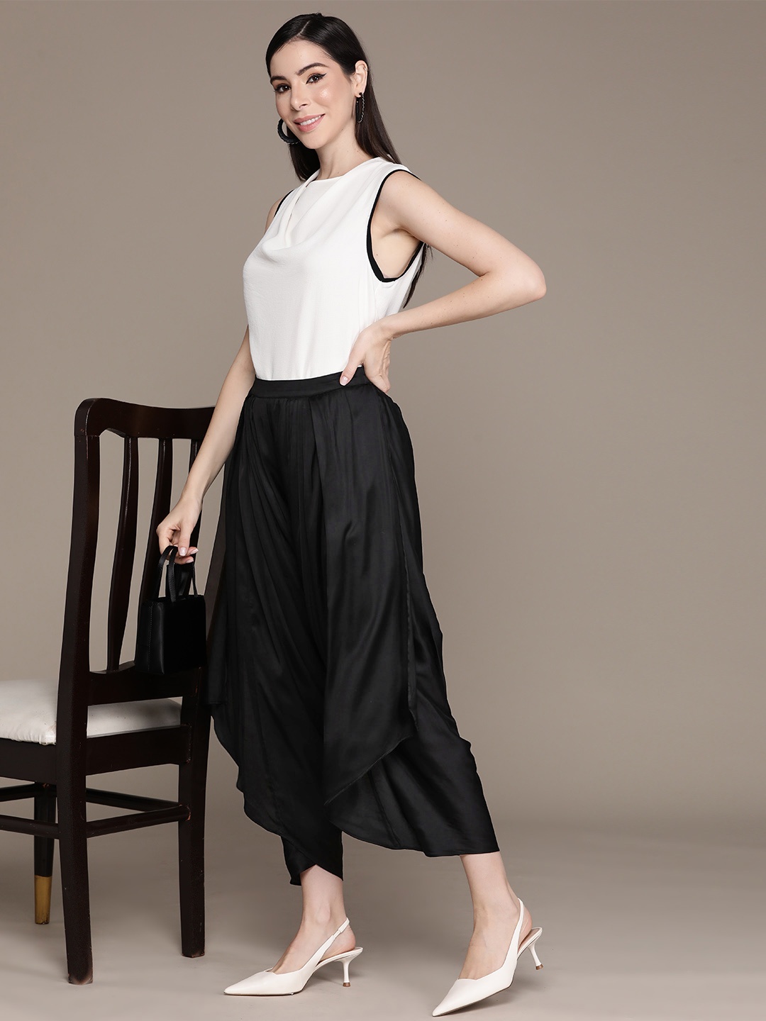 

Ritu Kumar Women Solid Satin Dhoti Pants, Black
