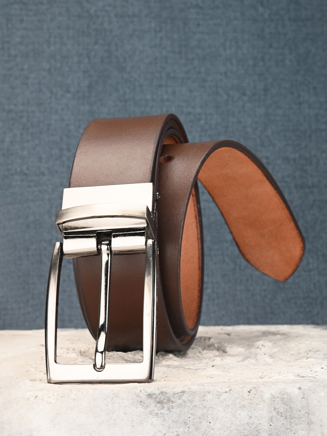 

BuckleUp Men Textured Leather Slim Belt, Brown