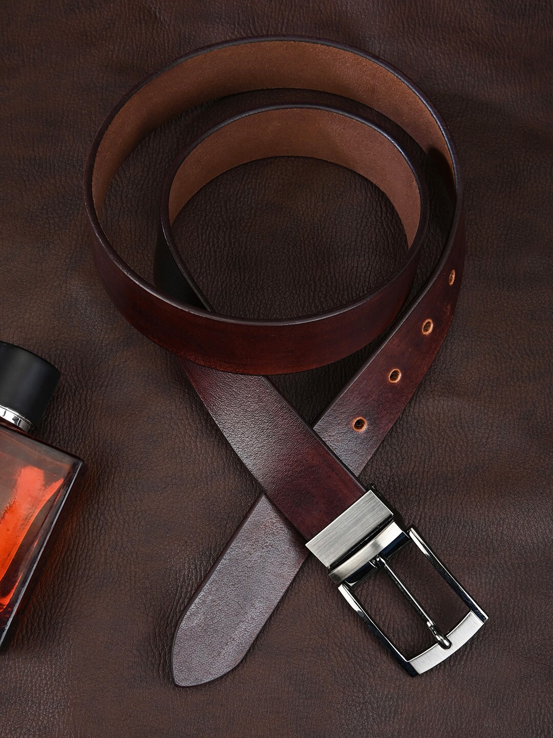 

BuckleUp Men Textured Leather Slim Belt, Brown