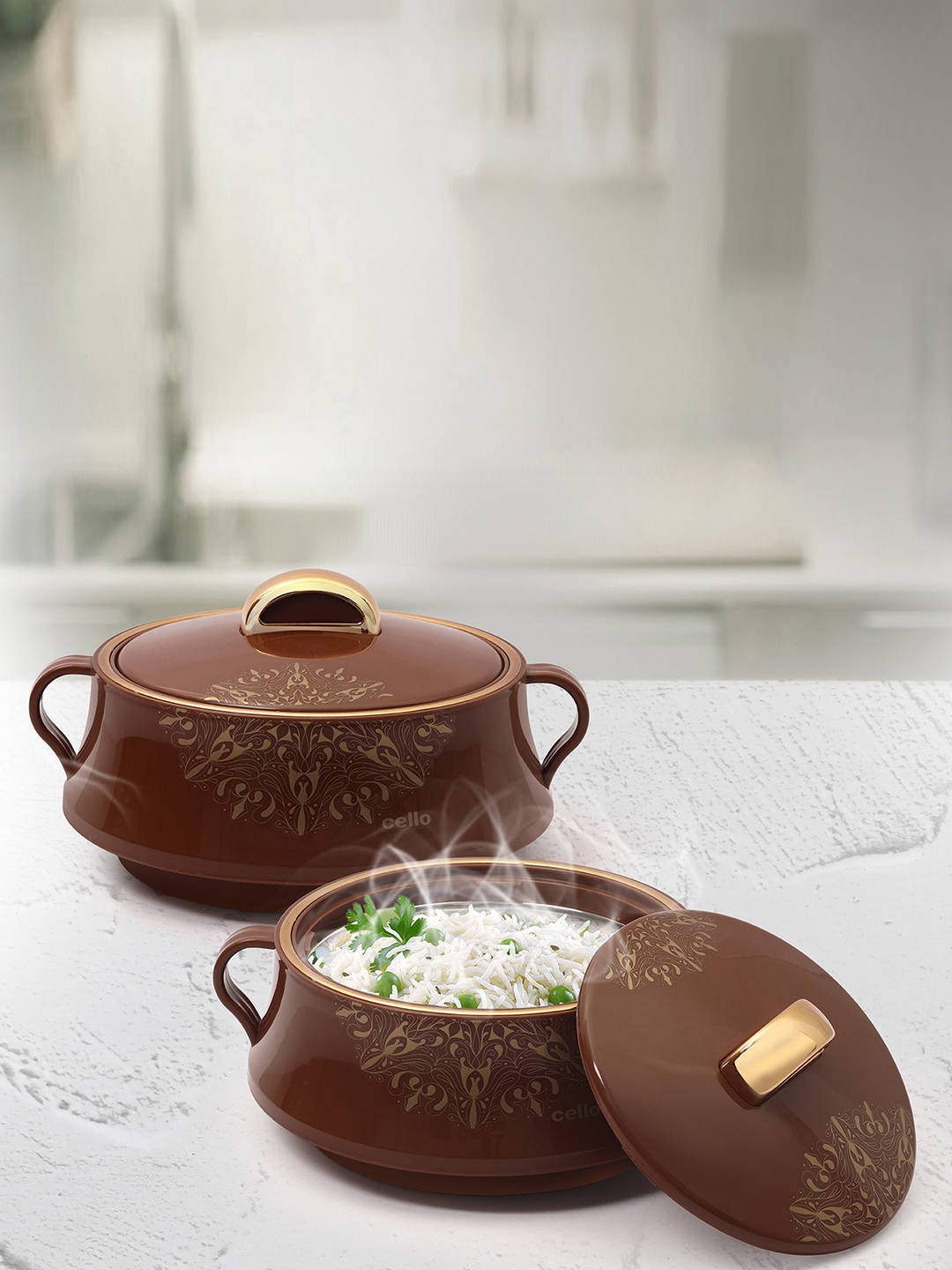 

Cello Midas 2-Pcs Brown Printed Serving Casserole With Inner Steel - 1000 ml each