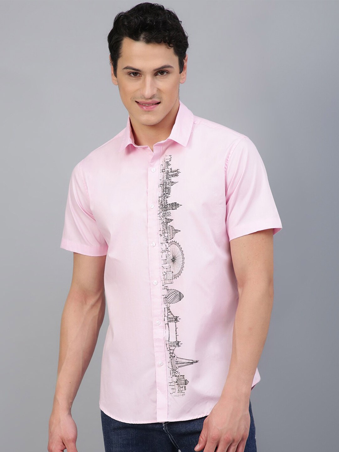 

FTX Graphic Printed Spread Collar Pure Cotton Casual Shirt, Pink